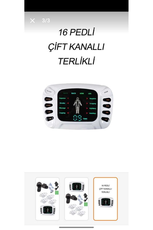 BERİS MEDİKAL Çift Kanallı 16 Pedli Ve Terlikli Fizik Tedavi Tens Cihazı Masaj Aleti