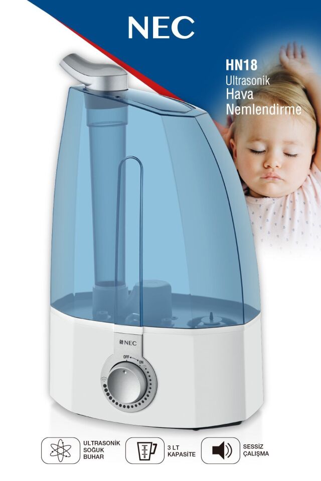 Nec Beyaz Ultrasonik Sessiz 3,7l Su Tankı 12 Saat Kesintisiz Buhar Veren Hava Nemlendirme Cihazı
