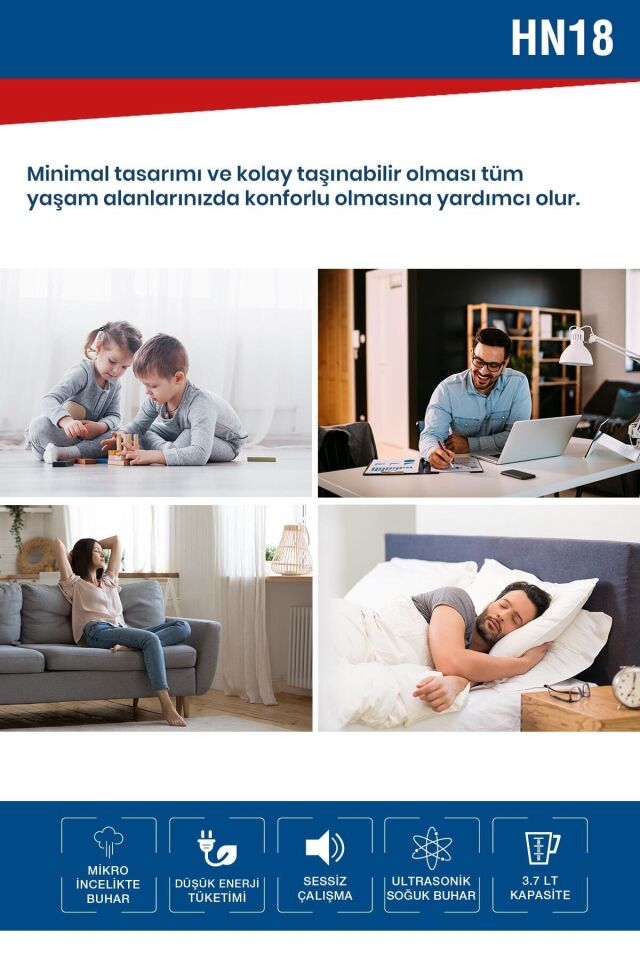 Nec Beyaz Ultrasonik Sessiz 3,7l Su Tankı 12 Saat Kesintisiz Buhar Veren Hava Nemlendirme Cihazı