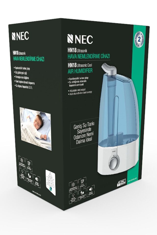 Nec Beyaz Ultrasonik Sessiz 3,7l Su Tankı 12 Saat Kesintisiz Buhar Veren Hava Nemlendirme Cihazı