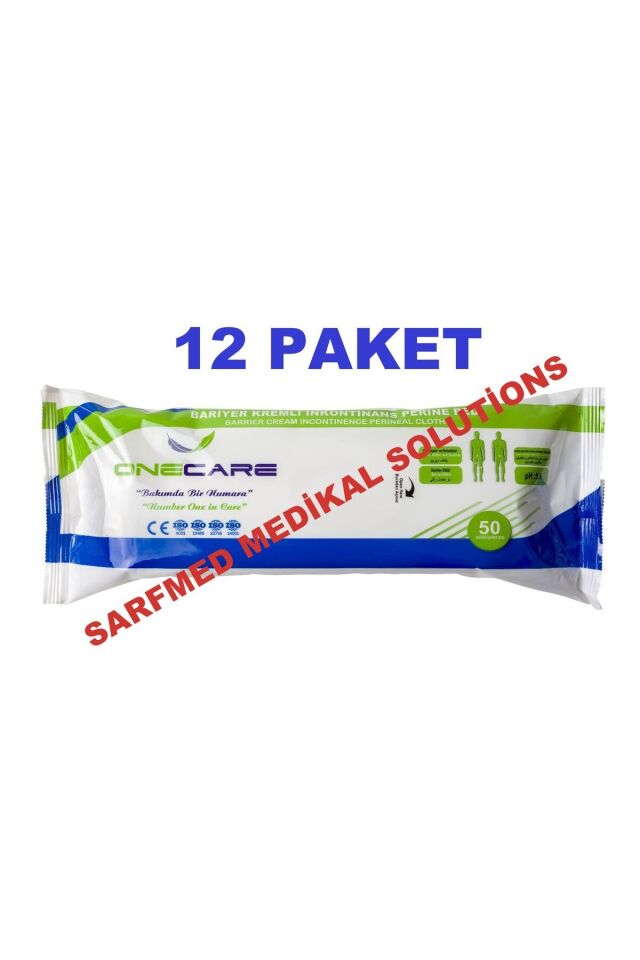 One Care Bariyer Kremli İnkontinans Perine Pedi - Alkolsüz Perine Bölgesi Temizleme Havlusu 12 PAKET