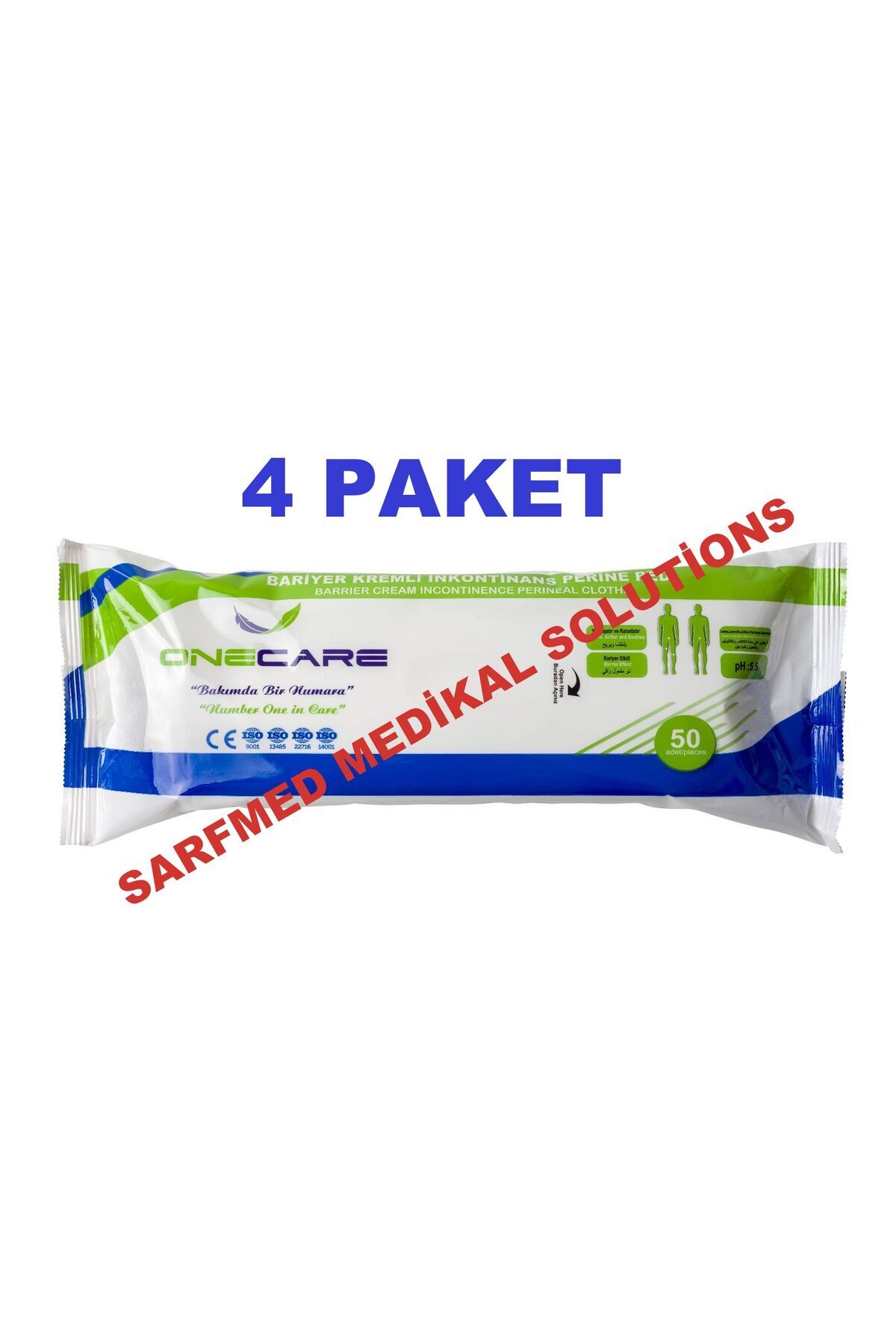 Bariyer Kremli İnkontinans Perine Pedi - Alkolsüz Hasta Temizleme Havlusu/Mendili 50'li 4 PAKET