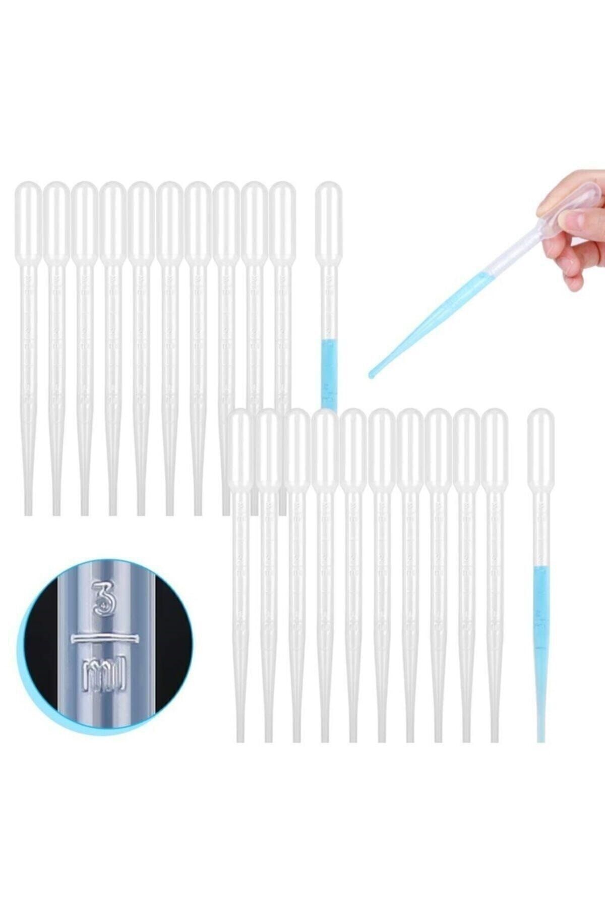 50 Adet 3ml Plastik Pastör Pipeti Alkano Taksimatlı Likit Pipeti Damlalık