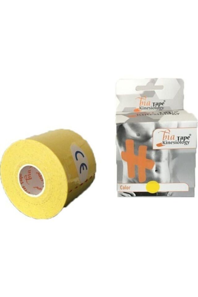 Bia Tape Kinesio 5 Cm X 5 M - Sarı Rengi Sporcu Ağrı Bandı 12'li (pakette 12 Adet)