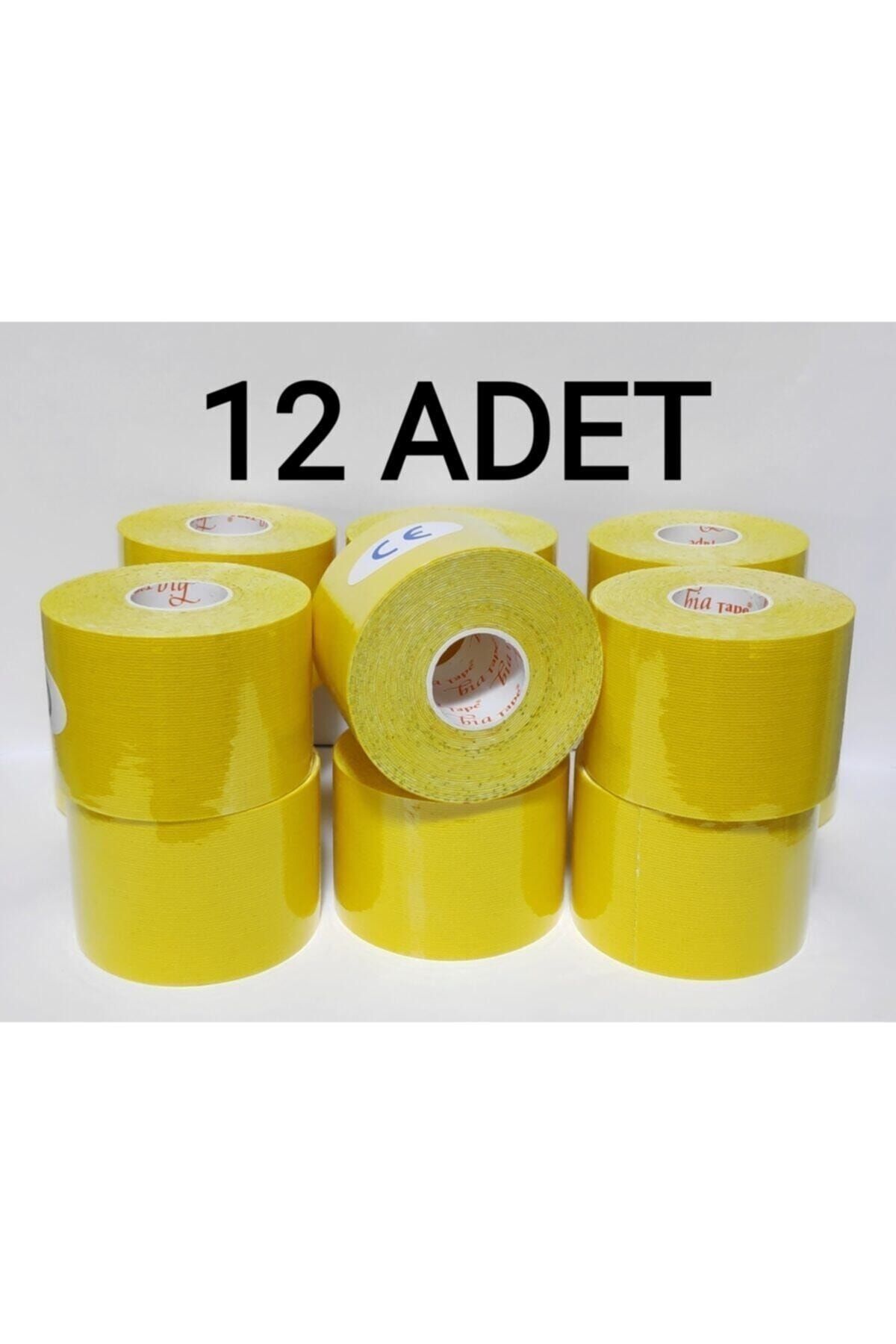Bia Tape Kinesio 5 Cm X 5 M - Sarı Rengi Sporcu Ağrı Bandı 12'li (pakette 12 Adet)